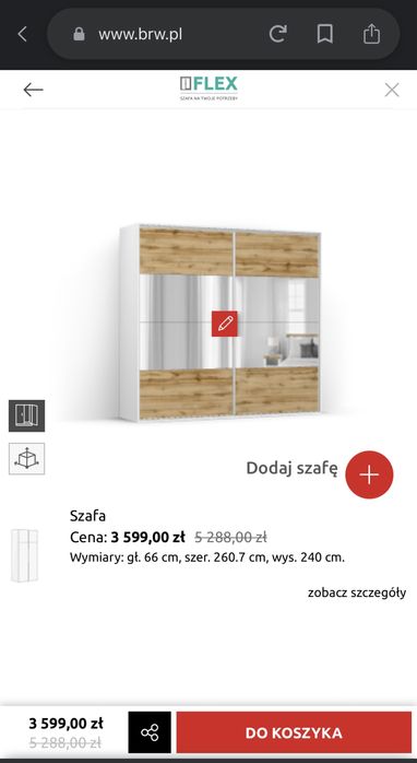 Duża szafa przesuwna z lustrem BRW