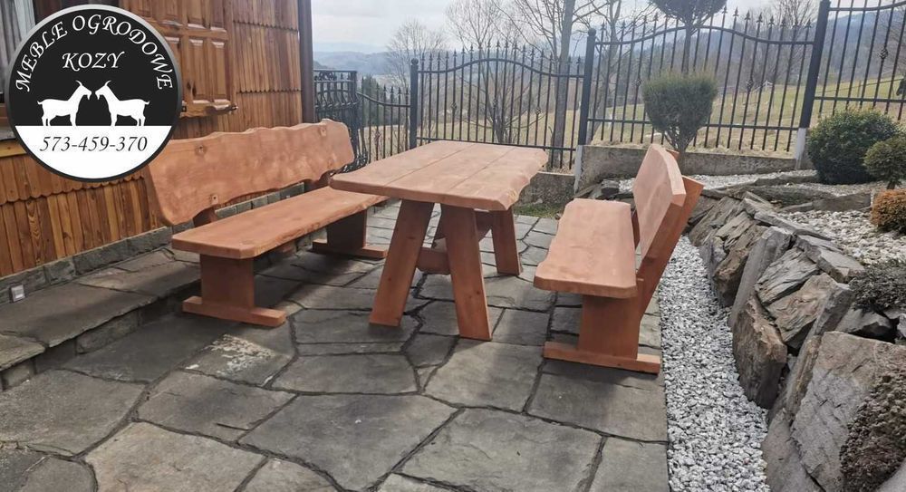 NOWE CENY! Meble ogrodowe drewniane góralskie. Lite drewno ławka stół