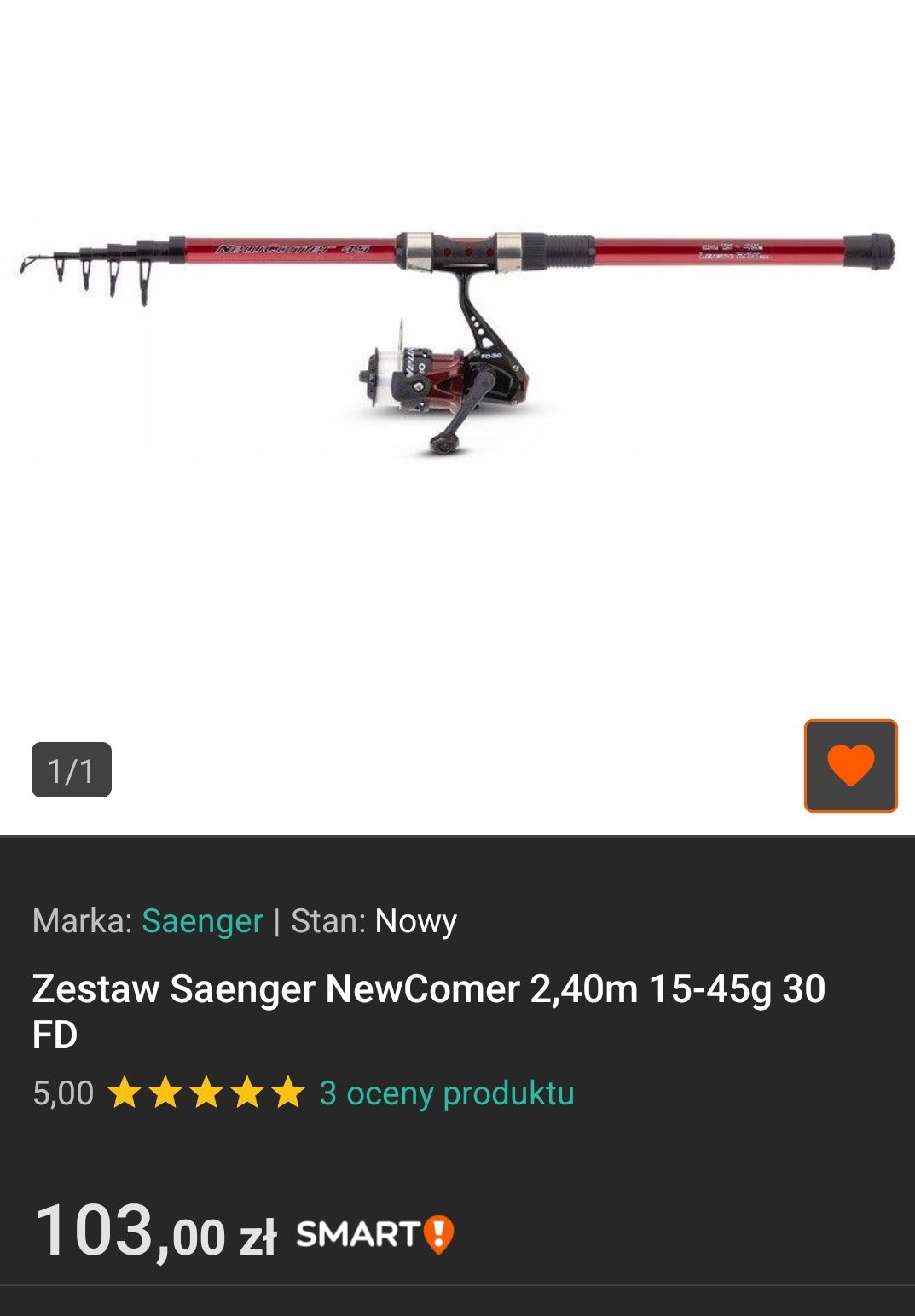Zestaw wędkarski Sanger newcomer wędka i kołowrotek