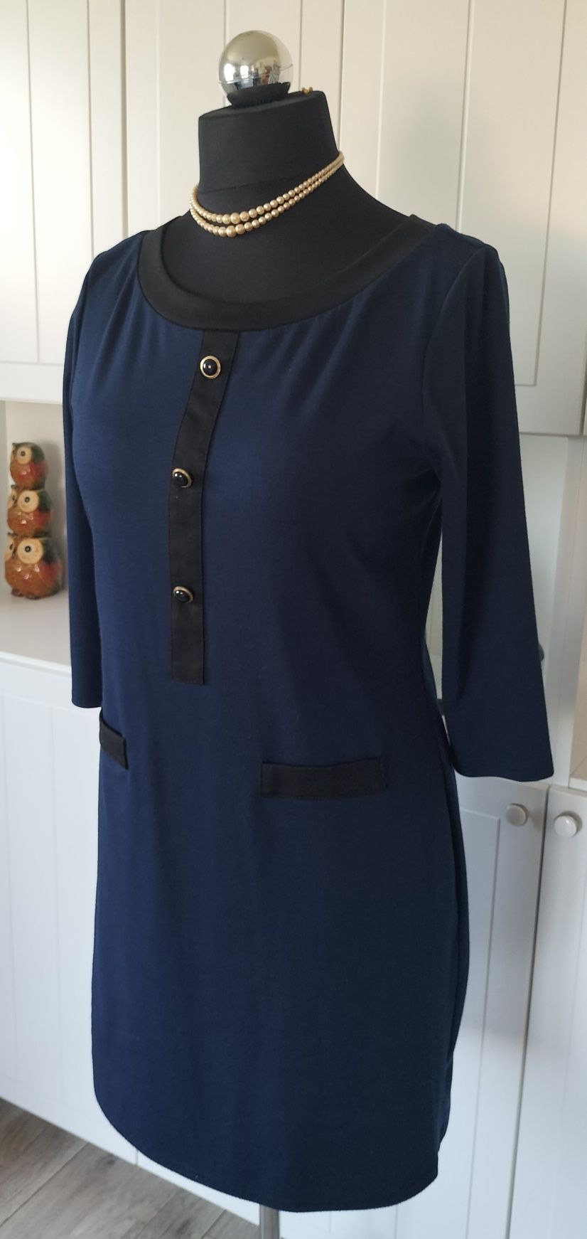 Granatowa sukienka midi do biura na codzień wizytowa 44 plus size