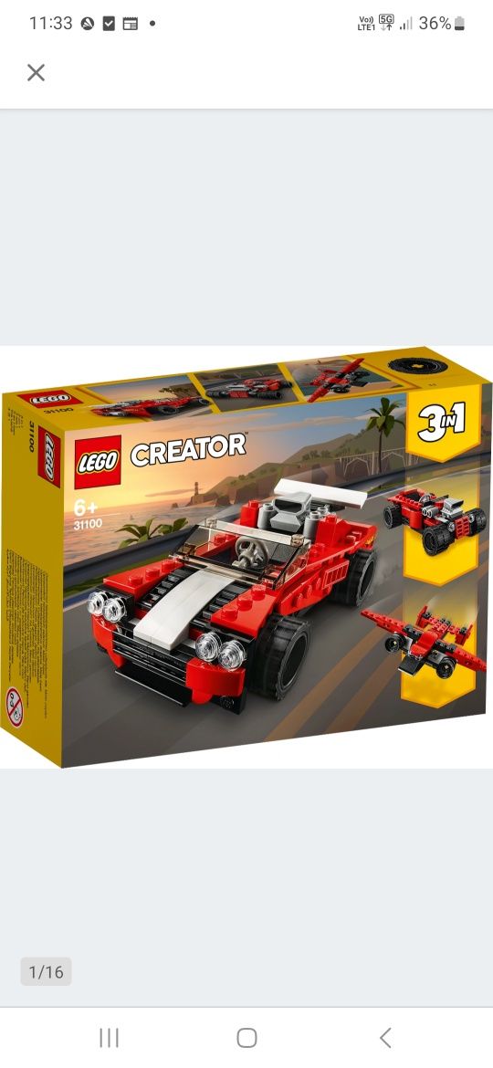 LEGO Creator 3 w 1 31100 Samochód sportowy