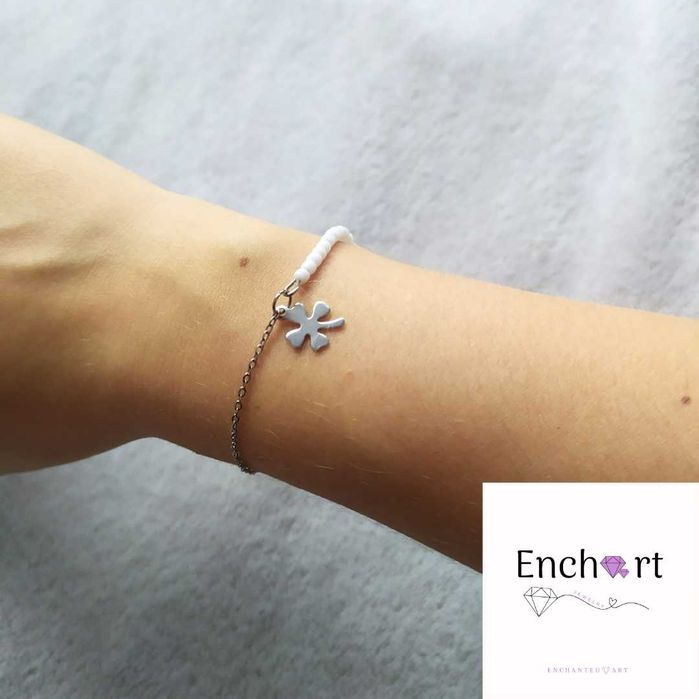 Bransoletka stal nierdzewna czterolistna koniczyna regulacja