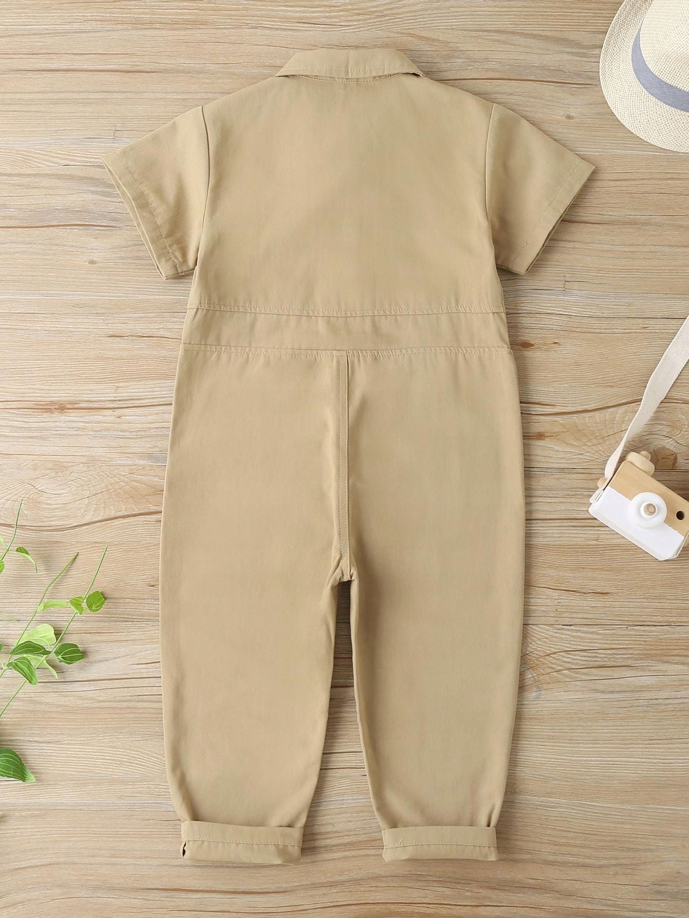 Kombinezon Chłopięcy Bawełniany Z Kołnierzykiem Khaki Casual Shein 110