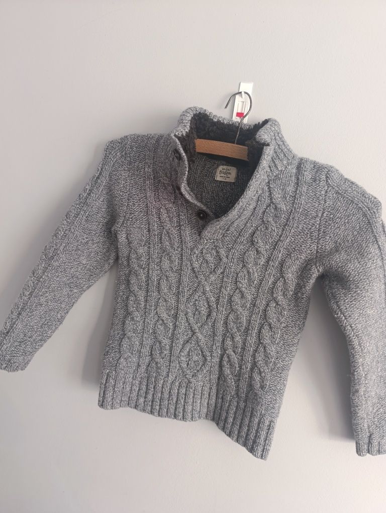 Bluza, sweterek chłopięcy, ciepły, zimowy, szary, 7-8 lat, Mini Boden