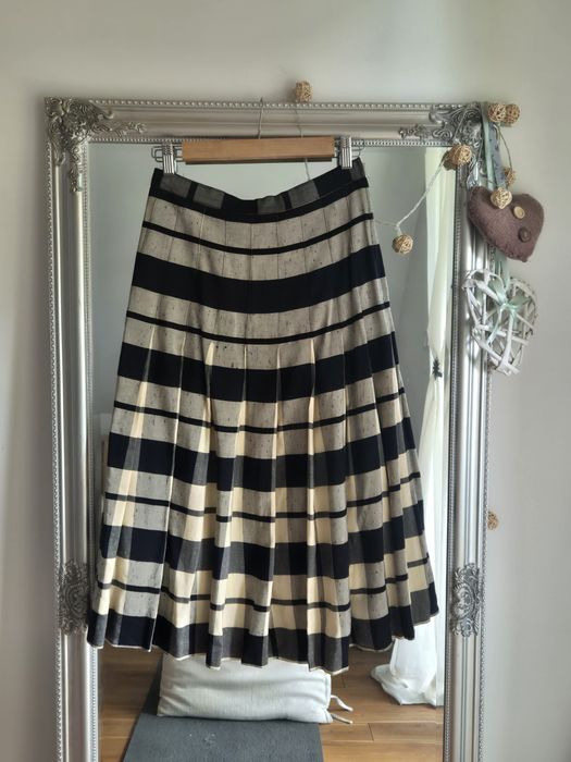 Vintage, spódnica midi plisowana, w kratę,  granatowa, wiskoza, r36/38