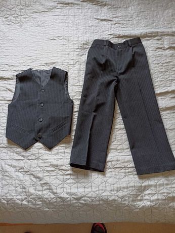 Kamizelka i spodnie garnitur, garniturowe czarne w paski