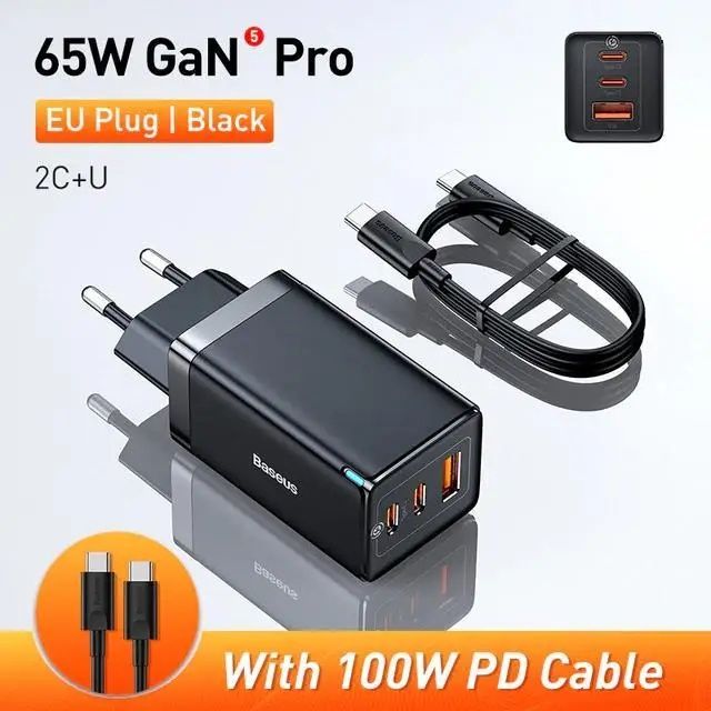 Зарядний пристрій BASEUS 65W GaN5 Pro + Кабель Type-C 100W