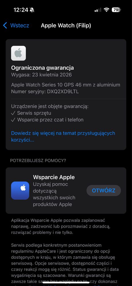 zegarek APPLE WATCH series 10 komplet stan idealny gwarancja 04.2026