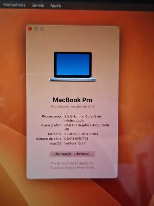 MacBook Pro Ecrã de 13'' | Core i5 | 2,5 Ghz | 6 GB RAM | 500 GB HD