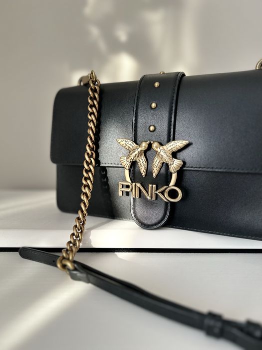 Torebka PINKO oryginalna skóra naturalna złoty łańcuszek