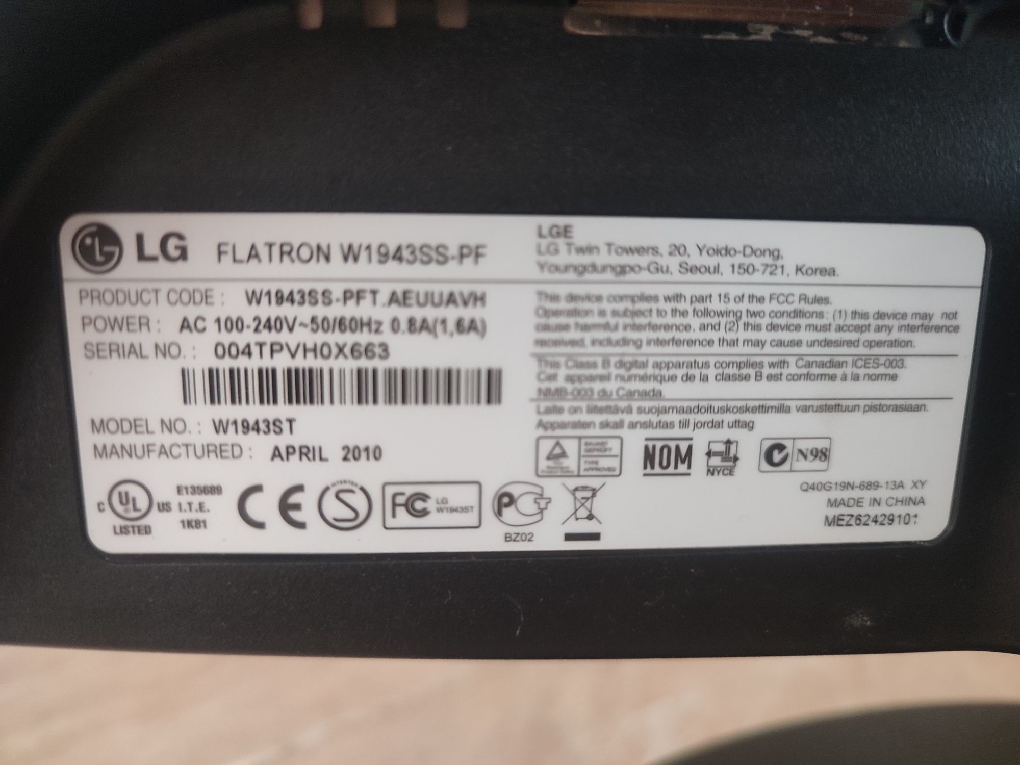 Monitor LG FLATRON W1943SS 19" | VGA