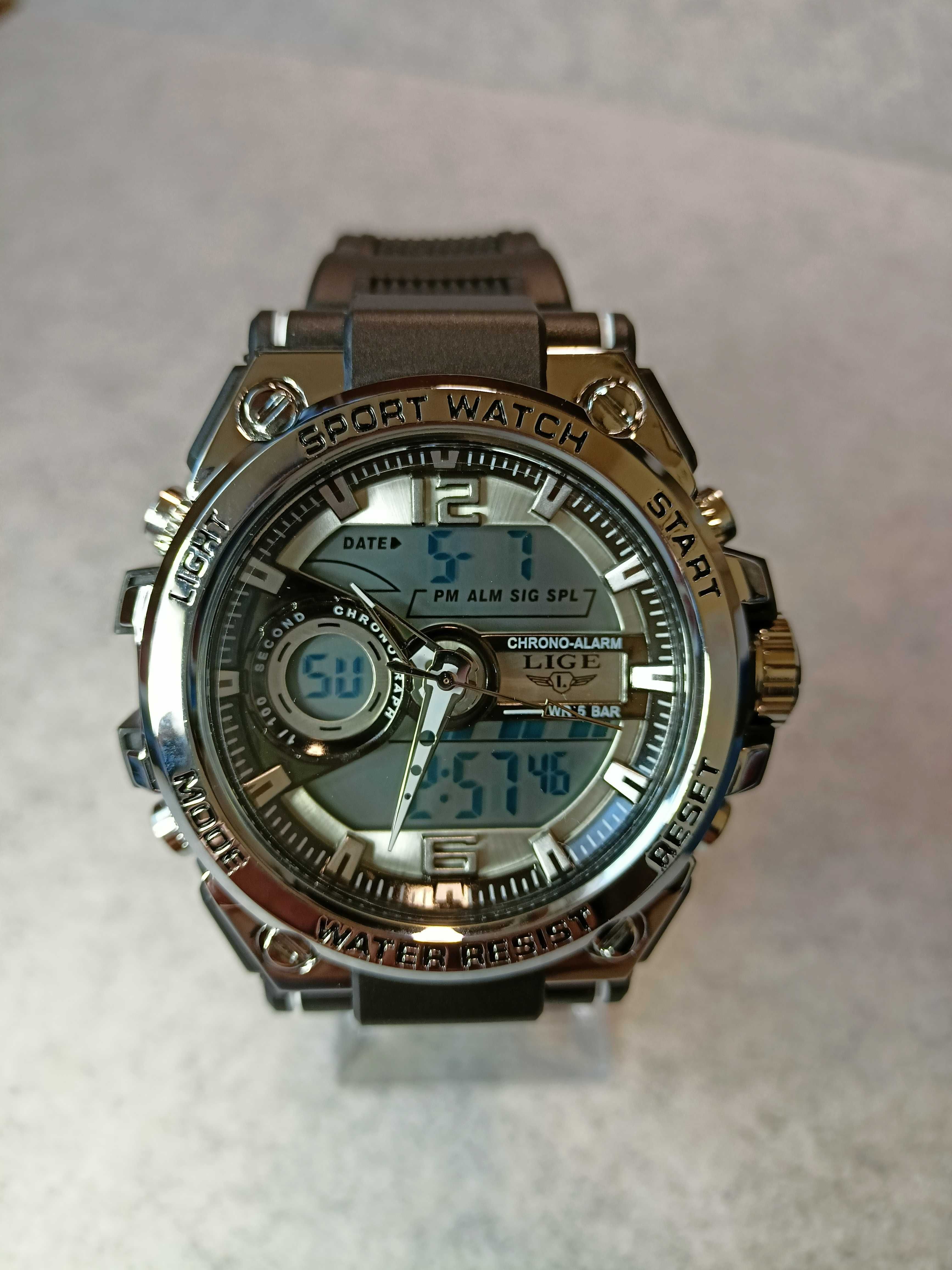 Zegarek sportowy srebrny męski duży wodoodporny - shock