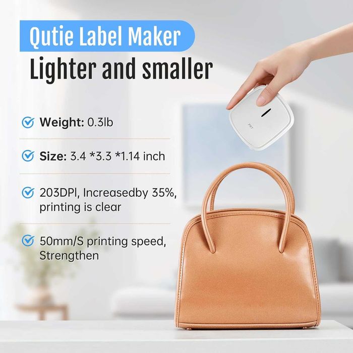 PRT Qutie drukarka etykiet Bluetooth, samoprzylepne ładowana przez USB