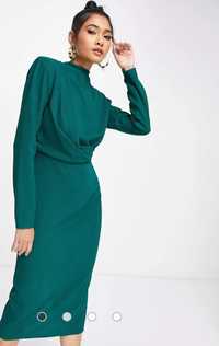 ASOS wizytowa, ołówkowa, zielona midi sukienka S/M