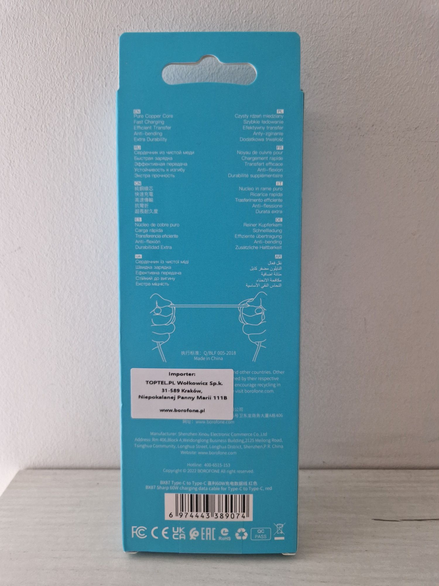 Borofone Kabel BX87 Sharp - Typ C na Typ C - PD 60W 1 metr czerwony
