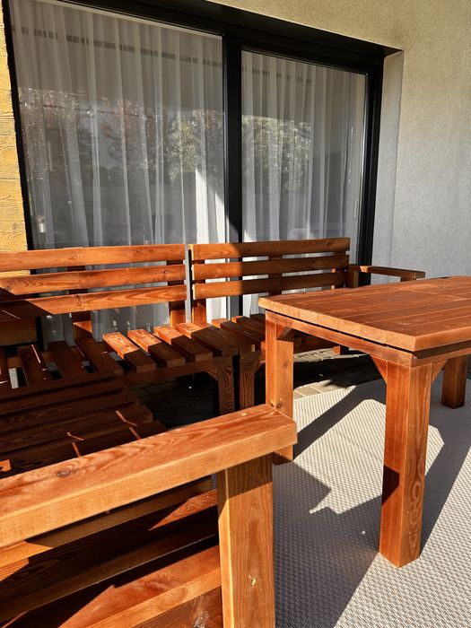 Meble tarasowe drewniane komplet wypoczynkowy
