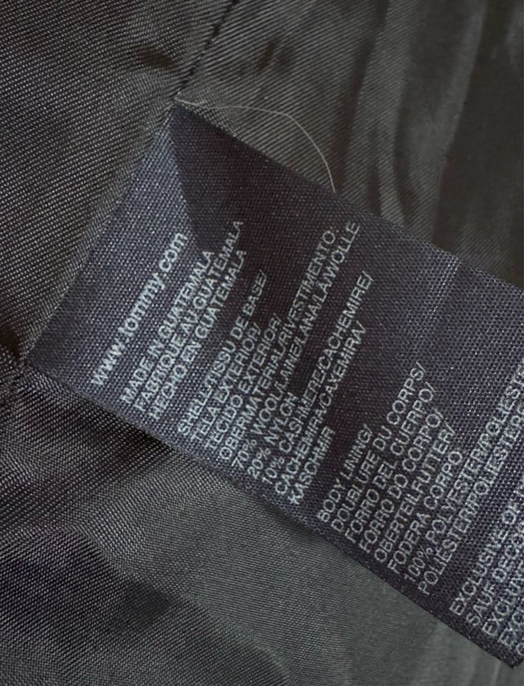 TOMMY HILFIGER S/M płaszcz z paskiem kaszmir aksamit czarny