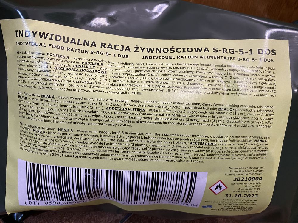 Indywidualna Racja Żywnościowa SRG