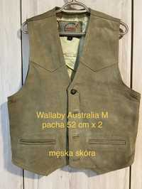 Wallaby Australia M brązowa męska kamizelka skórzana skóra Vintage