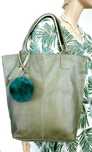 TOREBKA shopper 100% SKÓRA na zamek A4 ZIELONA oliwka VINTAGE