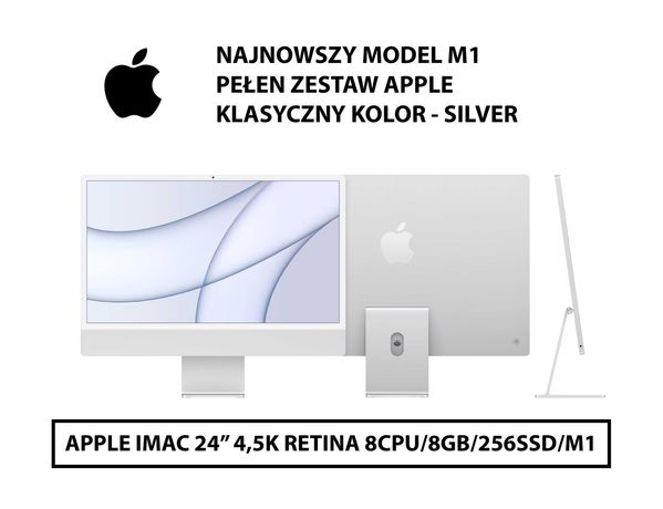 Nowy Apple iMac 24 M1 256gb 4,5K Retina 8CPU GW Ubezpieczenie | Silver