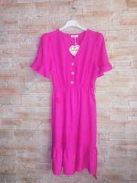 Różowa sukienka z bawełny i wiskozy M/L