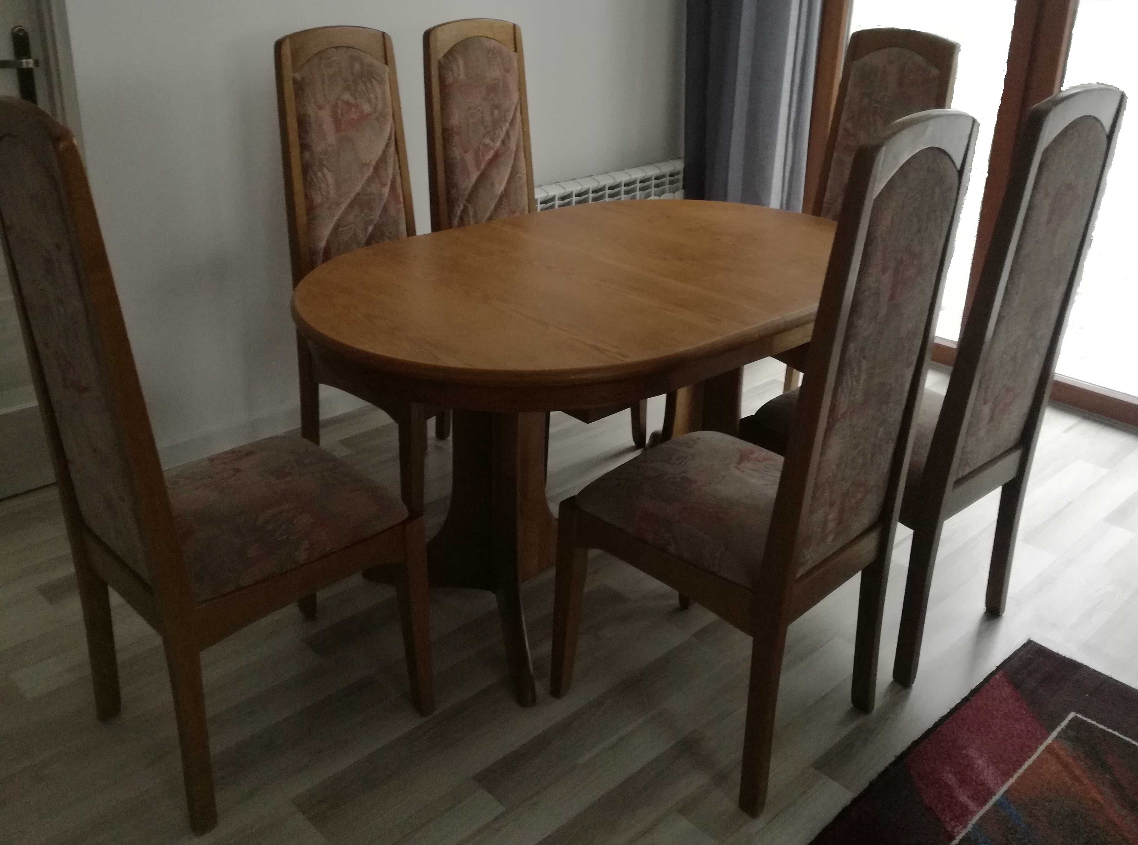 Zestaw dębowy - Stół + 6 krzeseł