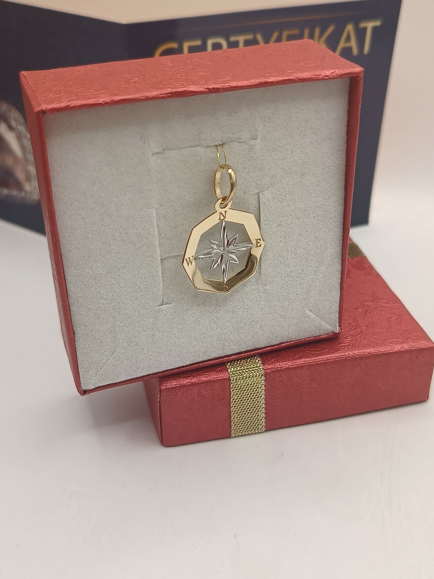Złota zawieszka gwiazda północy  żółto białe złoto pr 585 14 karat