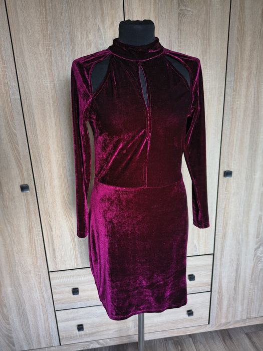 Piękna bordowa świąteczna sukienka Ala welur rozmiar m