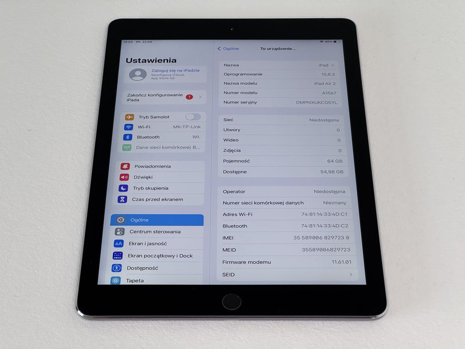 iPad Air 2 (A1567) 64GB - Cellular (LTE) - faktura VAT 23%