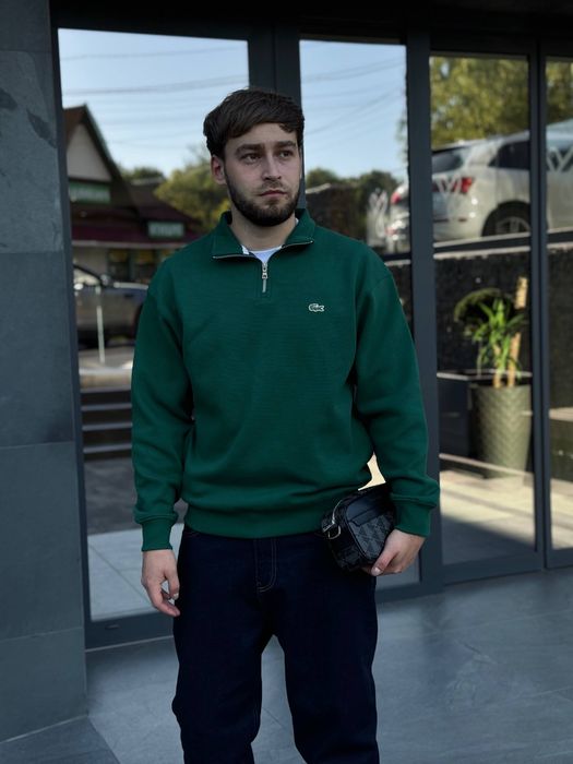 1/3 zip lacoste зелена / светр лакост на замку/ кофта півзамок лакосте