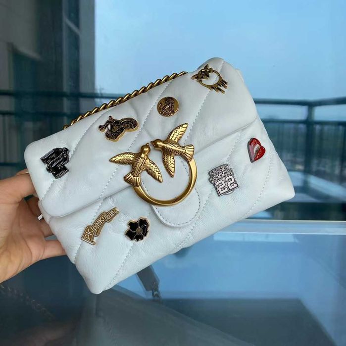 Сумка пінко пинко Pinko Grey Quilted Leather Love