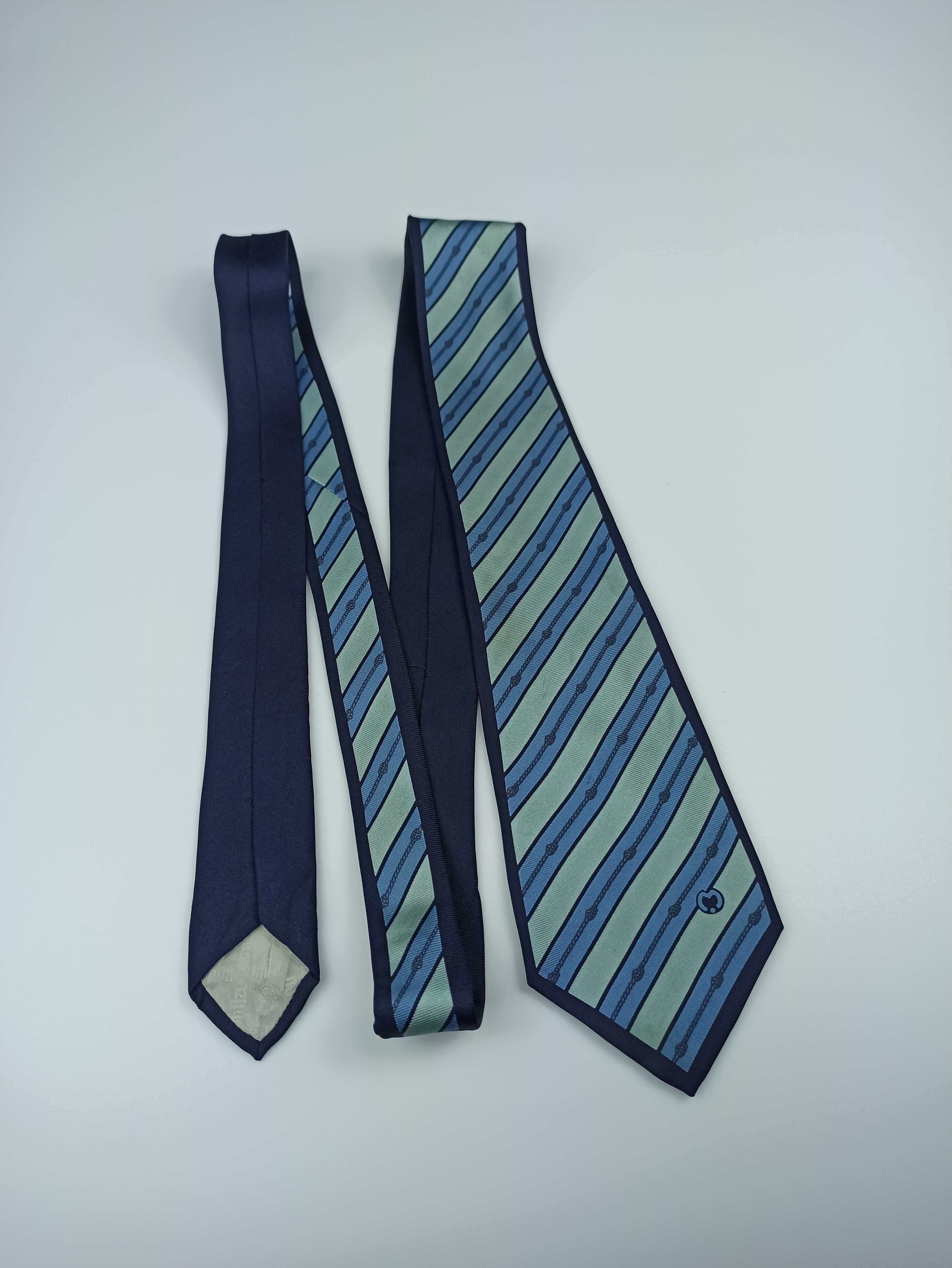 Mila Schon niebieski jedwabny krawat w paski vintage retro fa36
