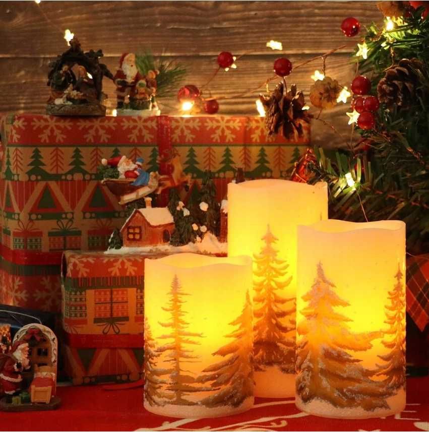 3 duże świeczki ozdobne dekoracja świąteczna LED