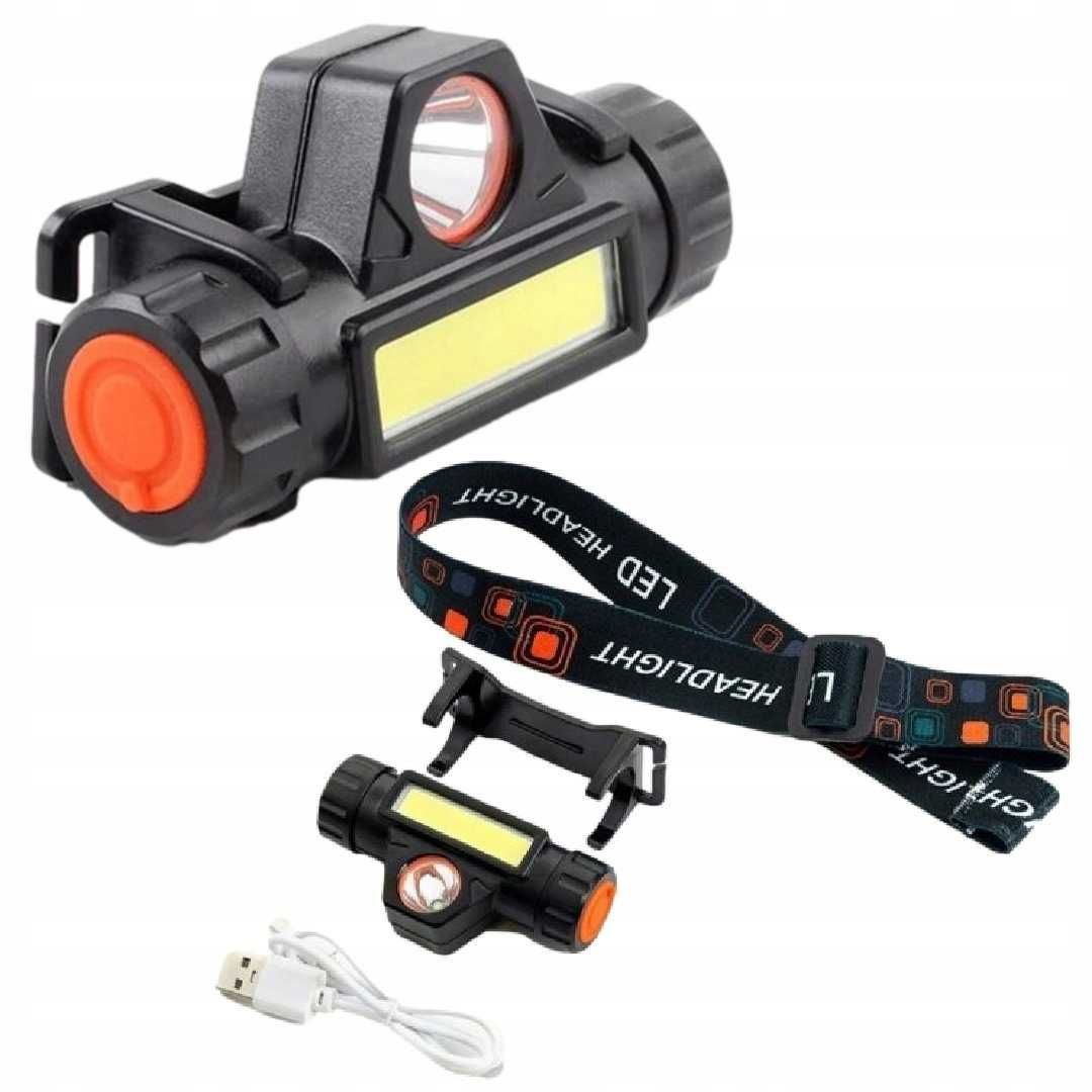 Latarka czołowa z magnesem cob led czołówka 4w1 lampka usb akumulator