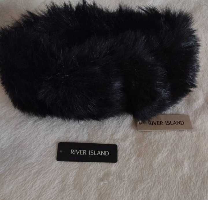 RIVER ISLAND/Czarna, futrzaat opaska na głowę z Londynu, NOWA