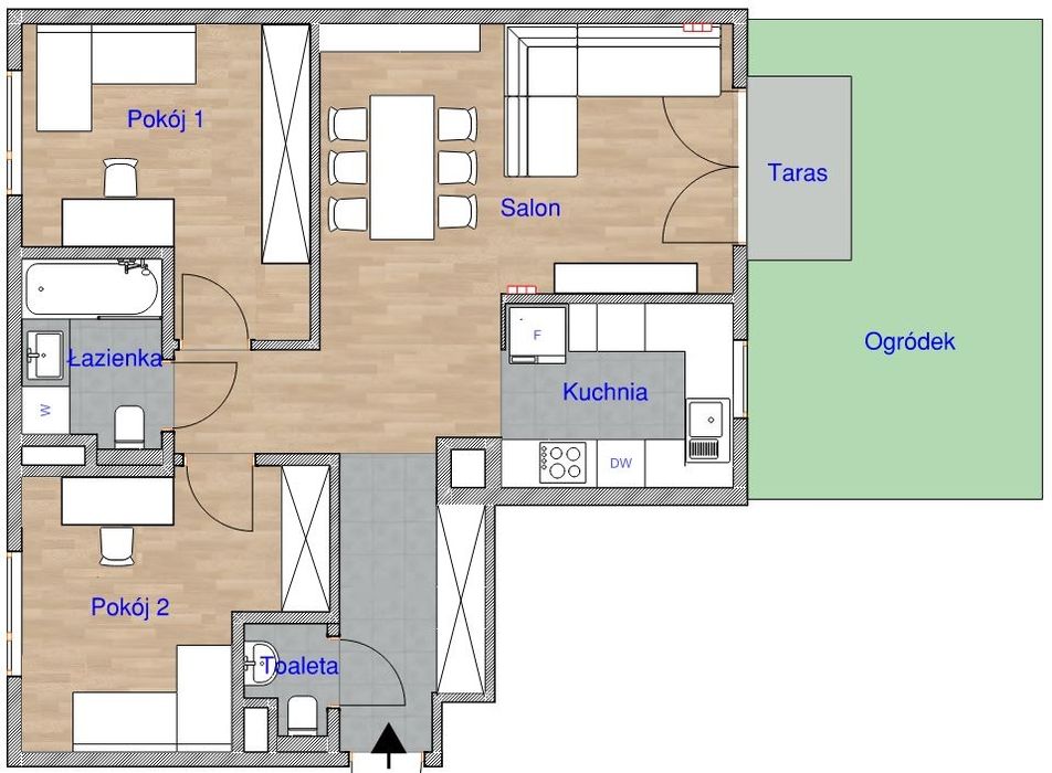 66m2, 2 sypialnie, oddzielny salon, garaz, ogrodek - 3900zl + czynsz