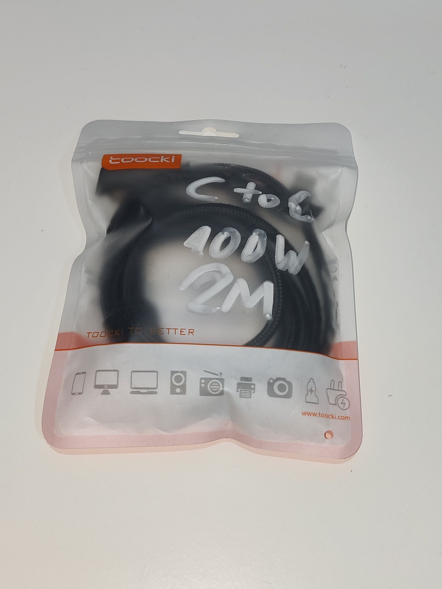 Kabel 100W 2m Toocki 90° Type C to Type C