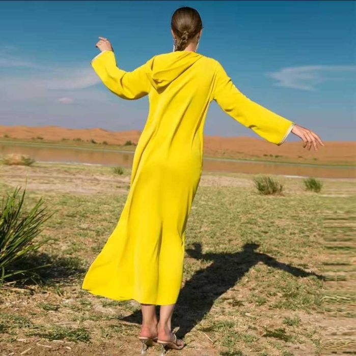 Stylowa żółta sukienka kaftan rozmiar M