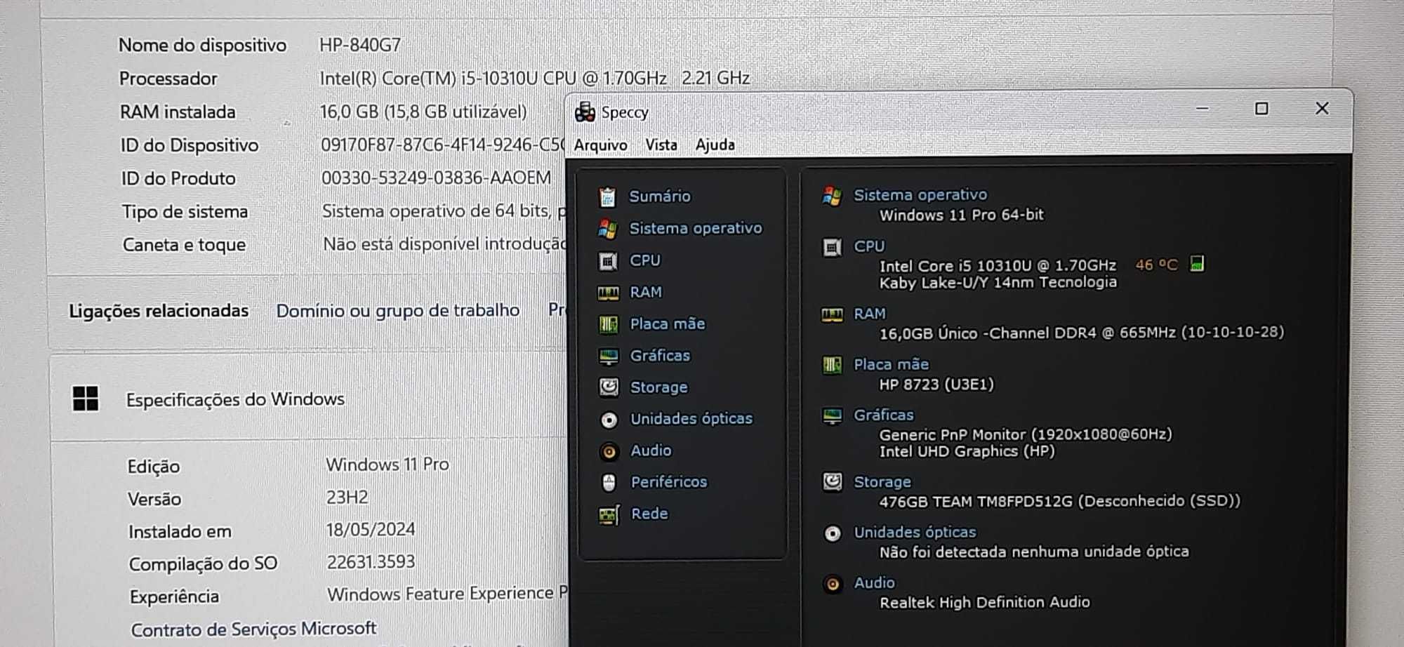 HP EliteBook 840G7 10ªG|14,1"|I5-10310U|16G|NVMe512G|Rato+Mala|W11