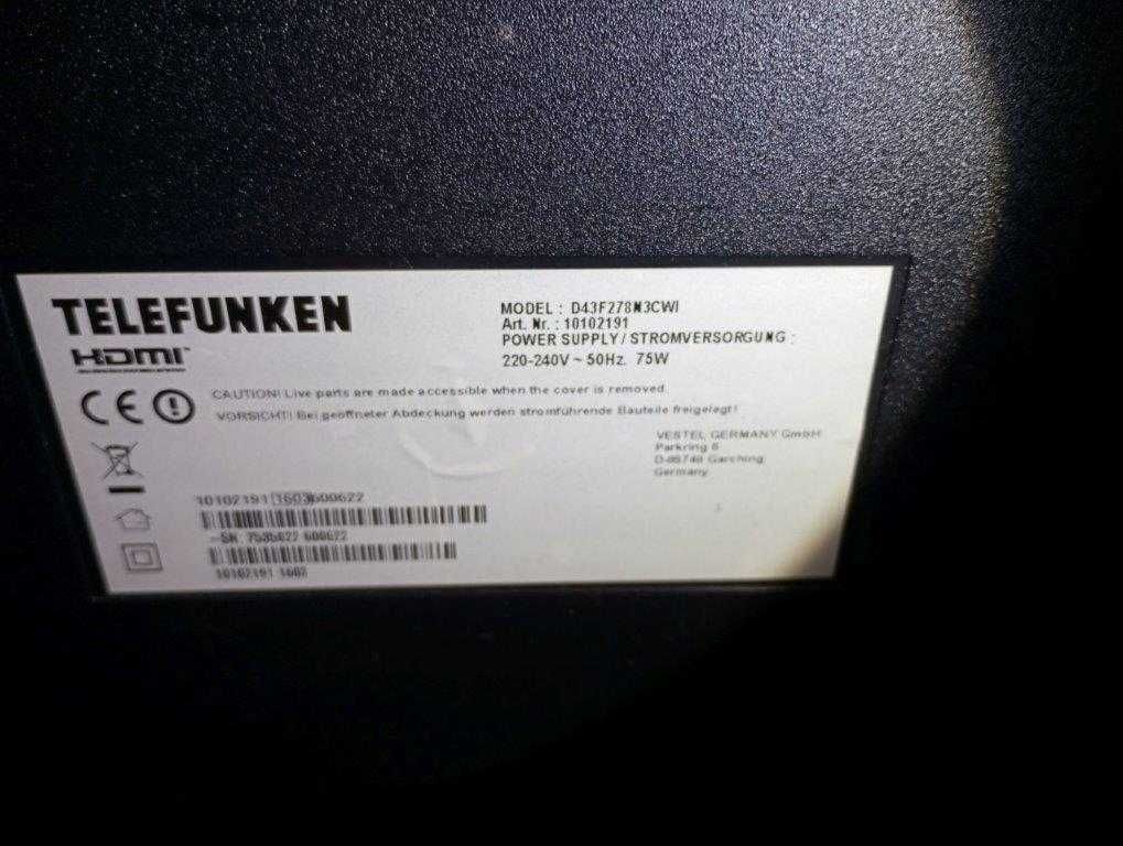 Zbity telewizor 43 cale na części telefunken D43F287M3CW z 2016 roku