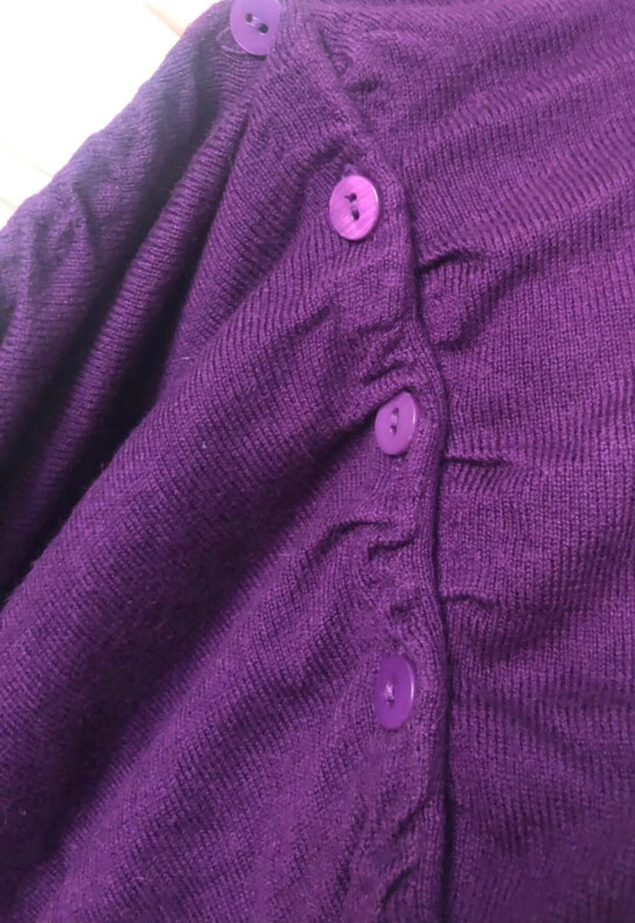 Sweterek sweter fioletowy marszczenia kardigan damski M
