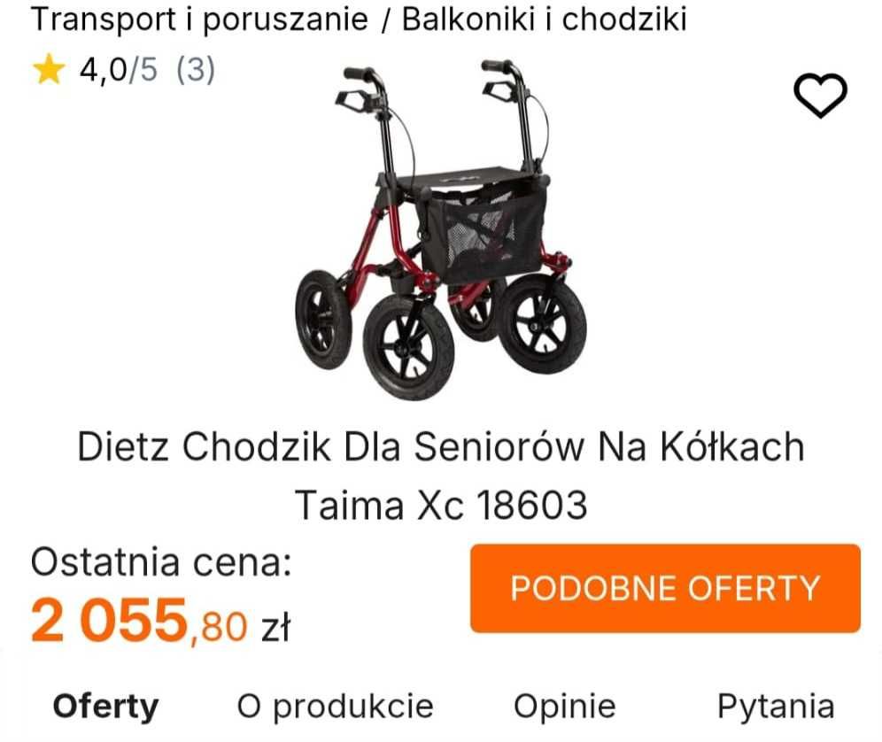 Chodzik balkonik rolator DIETZ TAIMA pompowane koła opony schwalbe