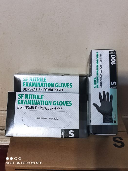 Чорні, сині нітрилові рукавички (р. S, M, L)