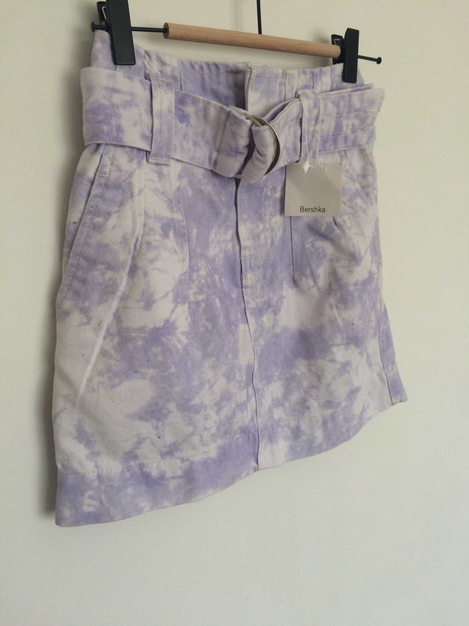 Bershka nowa mini Lilac marmurka z paskiem bawełna xs 24 tiedie