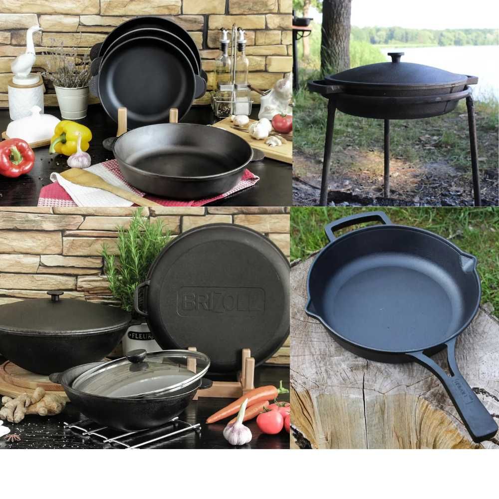 Чавунна WOK сковорода пательня жаровня з кришкою сковорідкою барбекю