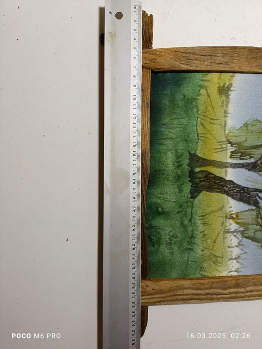 Obraz drzewo malowany na jedwabiu w drewnianej naturalnej ramie 36x39