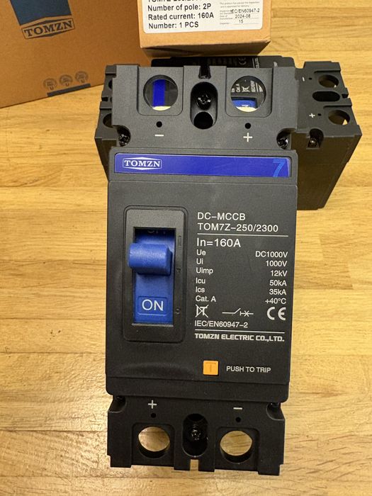 Автомат постійного струму 160A MCCB 1000V 2P DC TOMZN TOM7Z-250