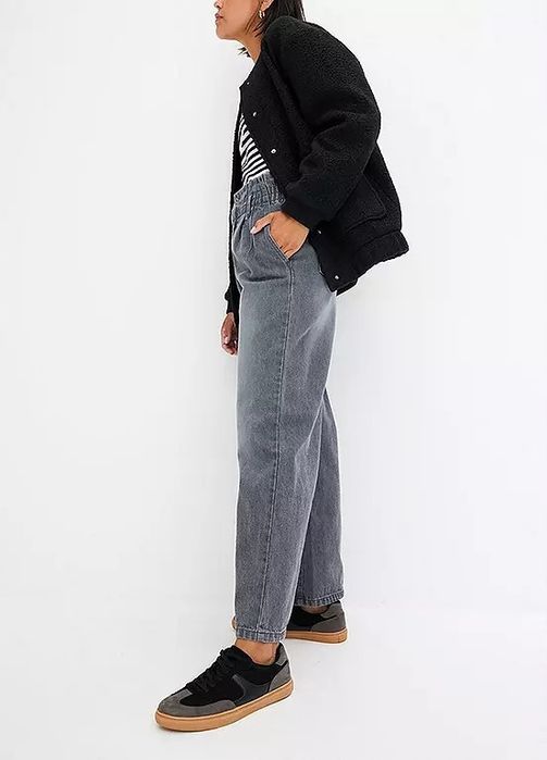 B.P.C szare jeansy szerokie wysoki stan z falbanką ^46