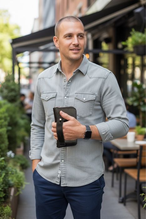 Кошелек кожаный на молнии|Клатч мужской|Zipper|Портмоне из кожи черный